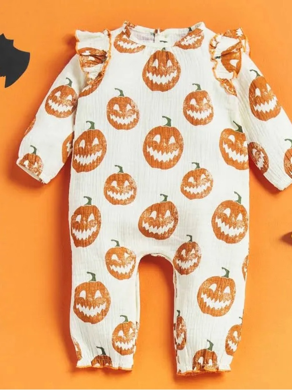 Mud Pie White and Orange Pumpkin Print Baby One-Piece Footie